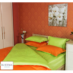 Комплект спално бельо ПАМУЧЕН сатен ЗЕЛЕНО/ОРАНЖЕВО